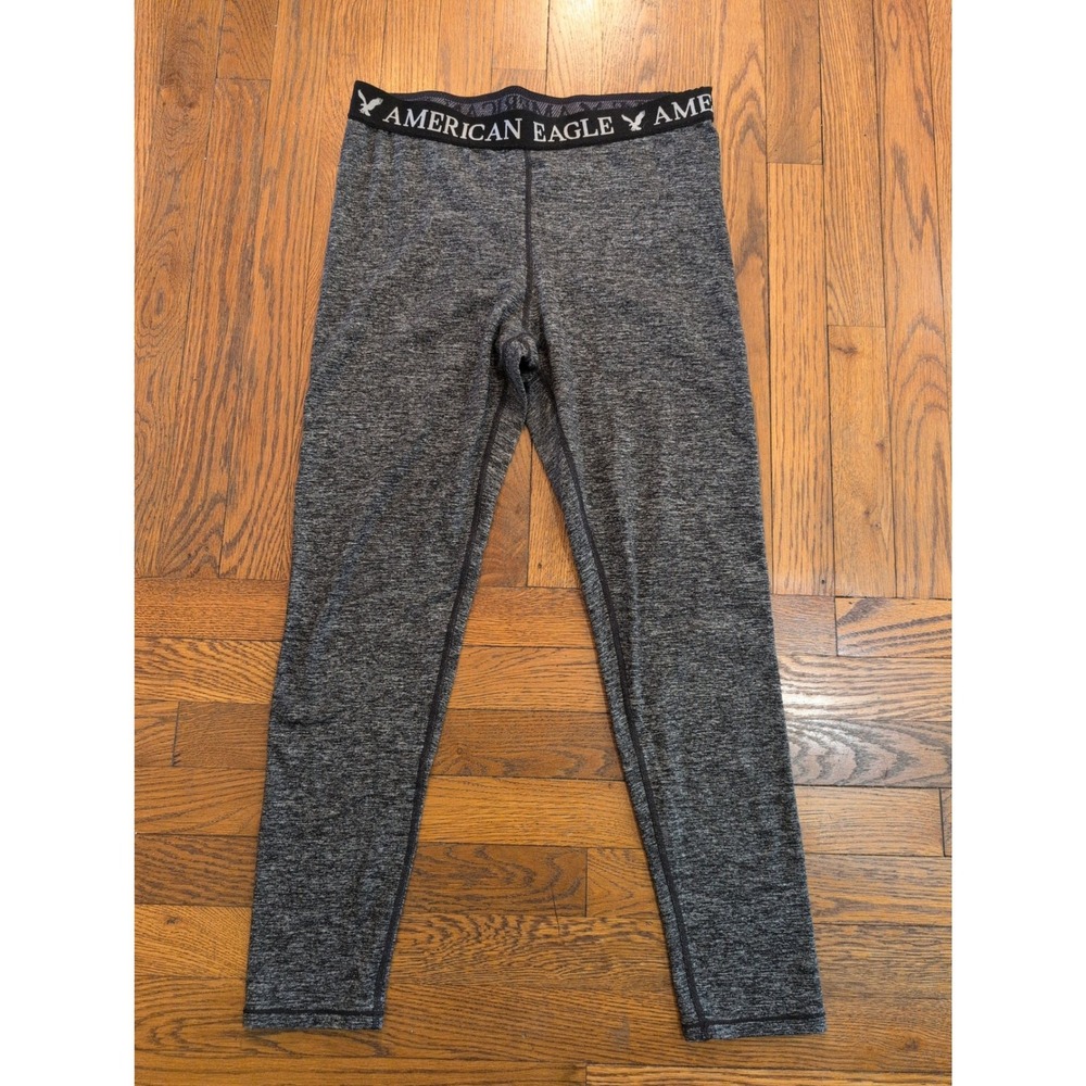 American Eagle Stretch Heathered Speckled Gray Logo Leggings Workout Pants Large